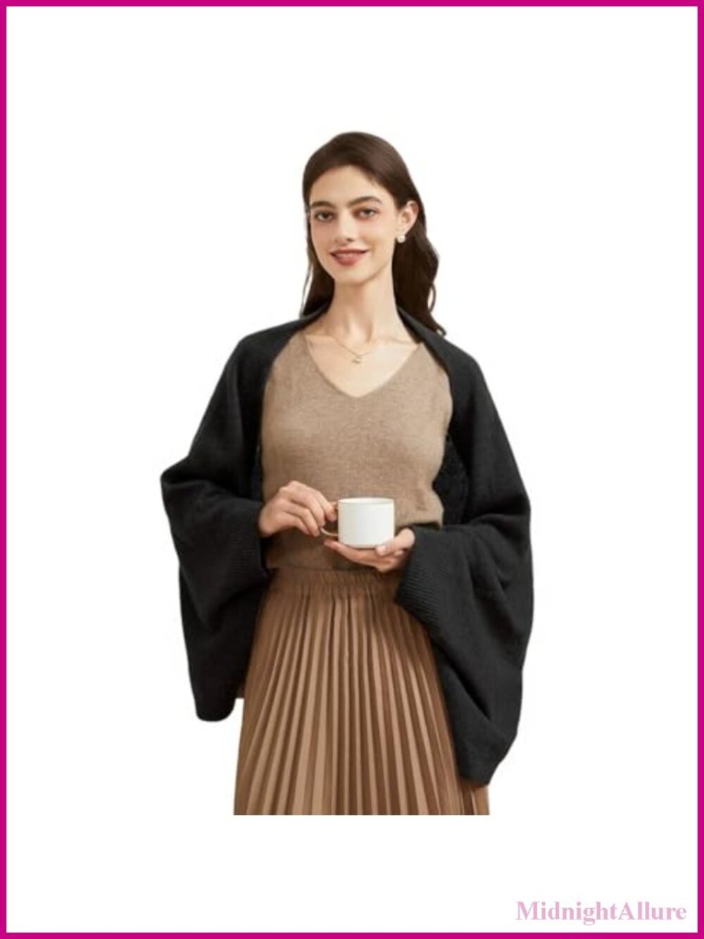Wool Nylon Knit Open Front Shawl Wrap Pashmina Scarf Sweater Cape